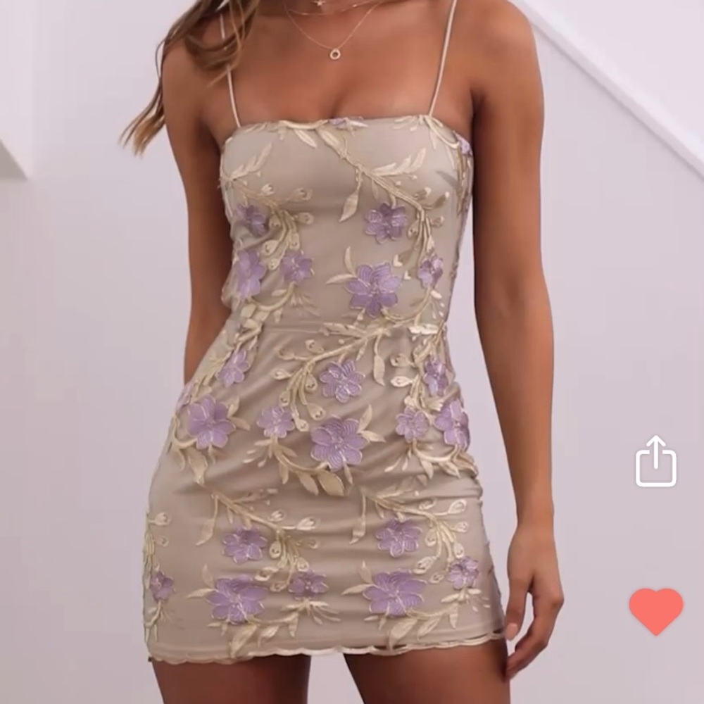 Amari gold floral mesh dress